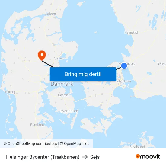 Helsingør Bycenter (Trækbanen) to Sejs map
