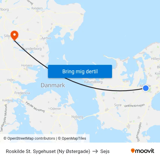 Roskilde St. Sygehuset (Ny Østergade) to Sejs map