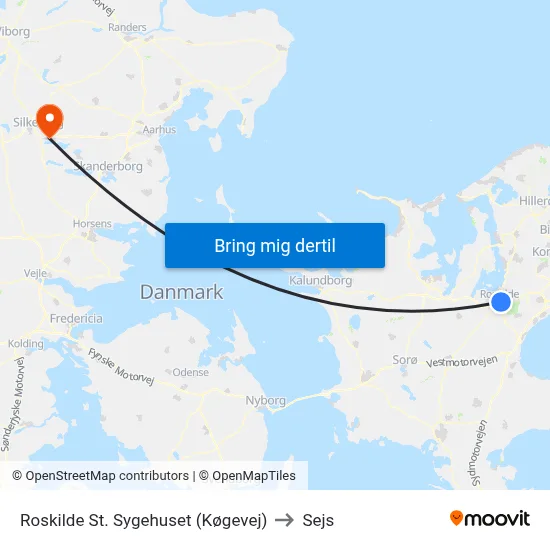 Roskilde St. Sygehuset (Køgevej) to Sejs map