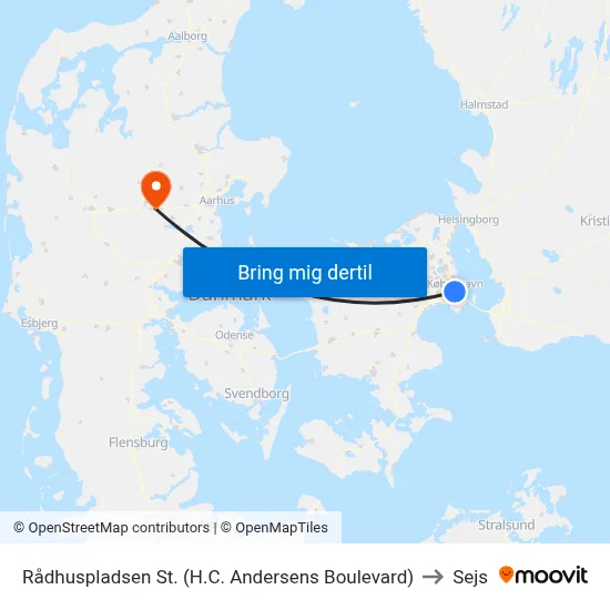 Rådhuspladsen St. (H.C. Andersens Boulevard) to Sejs map