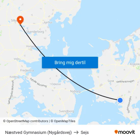 Næstved Gymnasium (Nygårdsvej) to Sejs map