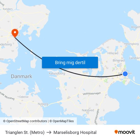 Trianglen St. (Metro) to Marselisborg Hospital map