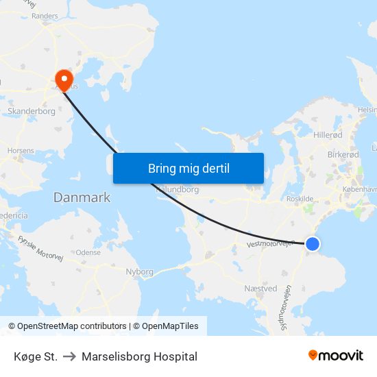 Køge St. to Marselisborg Hospital map