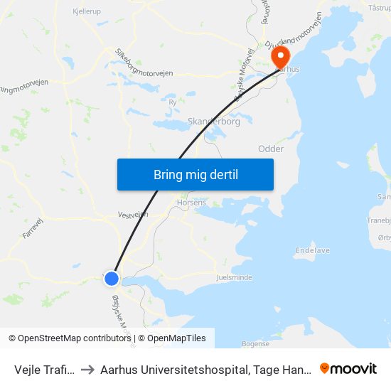 Vejle Trafikcenter to Aarhus Universitetshospital, Tage Hansens Gade, Afdeling 70 map