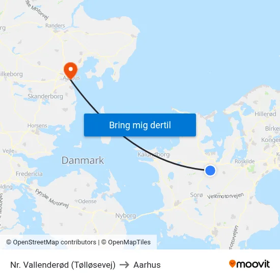 Nr. Vallenderød (Tølløsevej) to Aarhus map