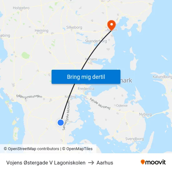 Vojens Østergade V Lagoniskolen to Aarhus map