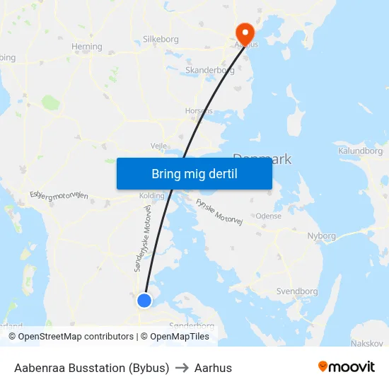 Aabenraa Busstation (Bybus) to Aarhus map