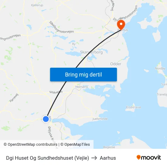 Dgi Huset Og Sundhedshuset (Vejle) to Aarhus map