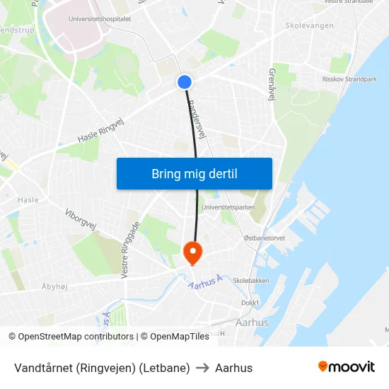 Vandtårnet (Ringvejen) (Letbane) to Aarhus map