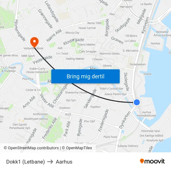 Dokk1 (Letbane) to Aarhus map