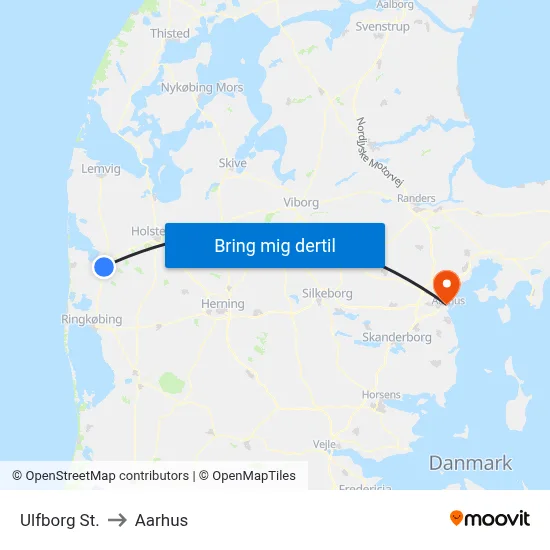 Ulfborg St. to Aarhus map