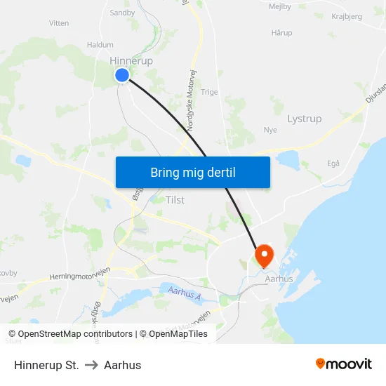 Hinnerup St. to Aarhus map