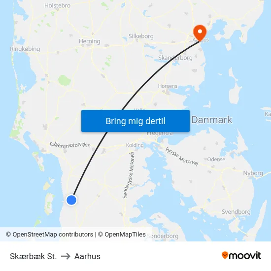 Skærbæk St. to Aarhus map