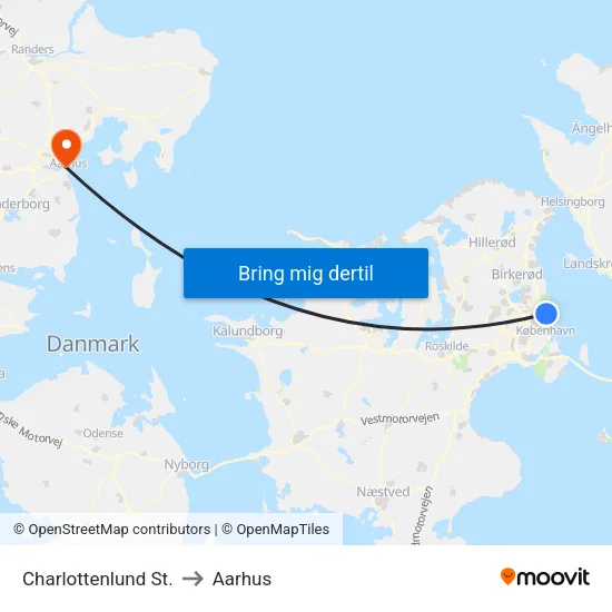 Charlottenlund St. to Aarhus map