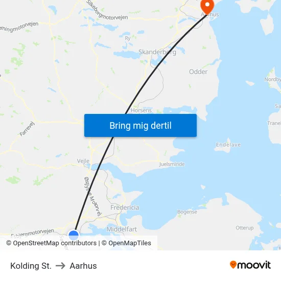 Kolding St. to Aarhus map