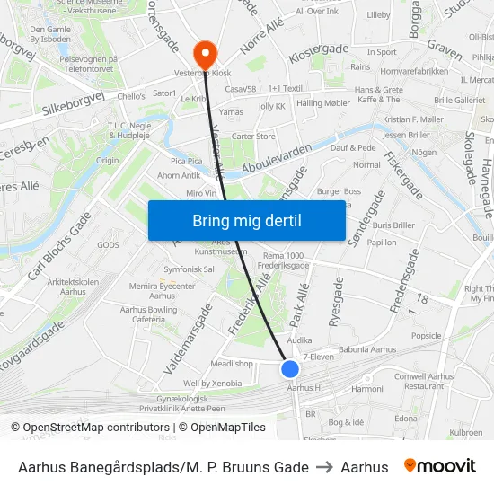 Aarhus Banegårdsplads/M. P. Bruuns Gade to Aarhus map