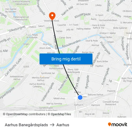 Aarhus Banegårdsplads to Aarhus map