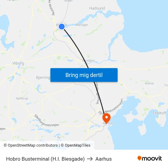 Hobro Busterminal (H.I. Biesgade) to Aarhus map
