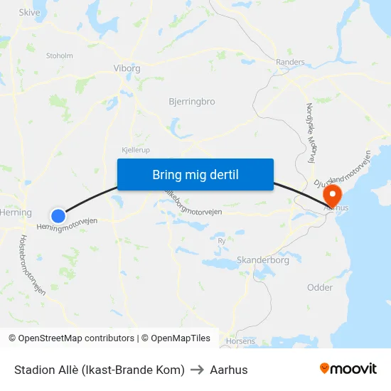 Stadion Allè (Ikast-Brande Kom) to Aarhus map