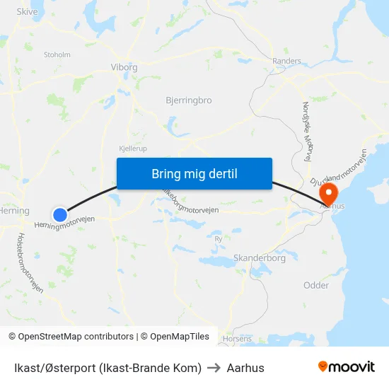 Ikast/Østerport (Ikast-Brande Kom) to Aarhus map