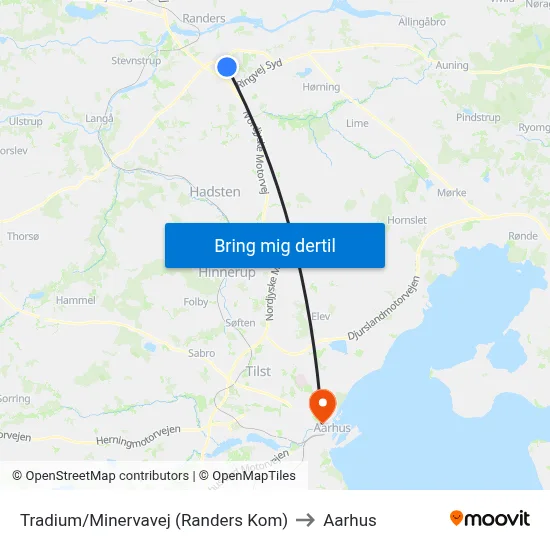 Tradium/Minervavej (Randers Kom) to Aarhus map