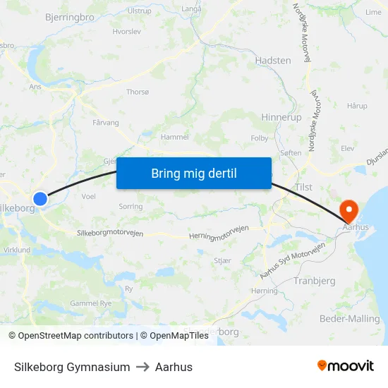 Silkeborg Gymnasium to Aarhus map