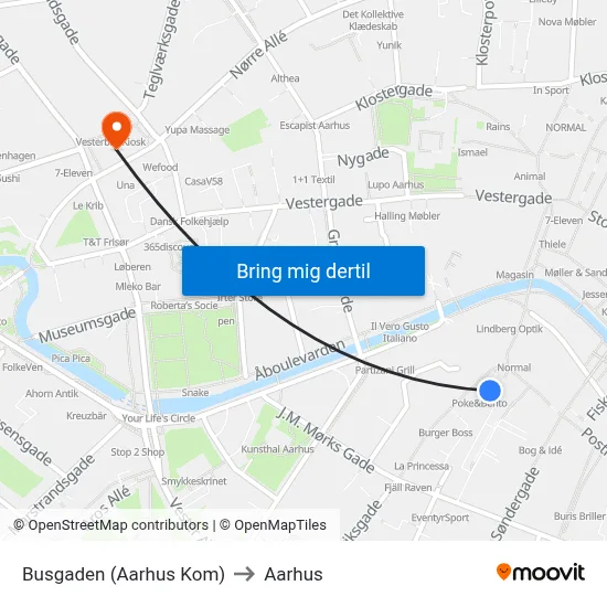 Busgaden (Aarhus Kom) to Aarhus map