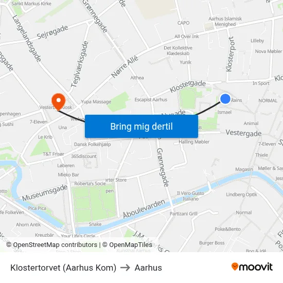 Klostertorvet (Aarhus Kom) to Aarhus map