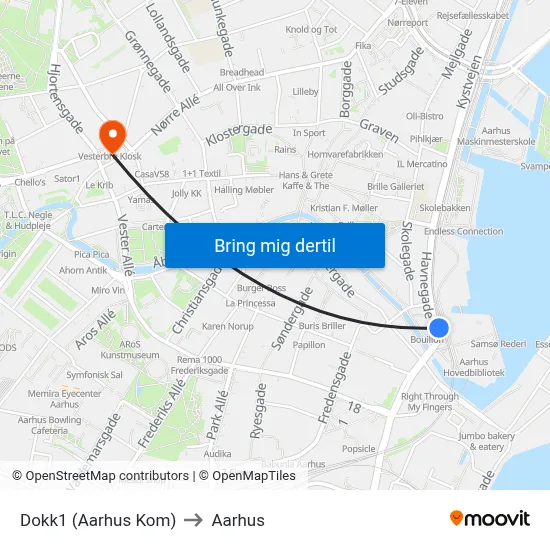 Dokk1 (Aarhus Kom) to Aarhus map