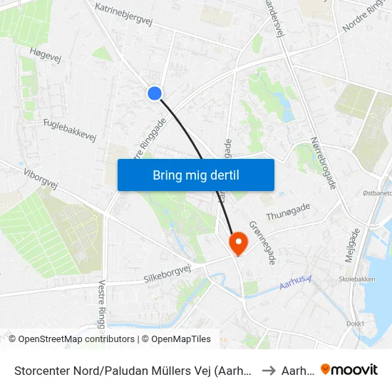 Storcenter Nord/Paludan Müllers Vej (Aarhus Kom) to Aarhus map