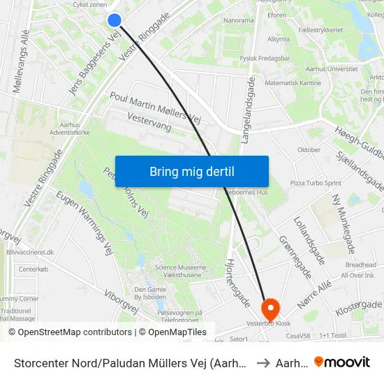 Storcenter Nord/Paludan Müllers Vej (Aarhus Kom) to Aarhus map