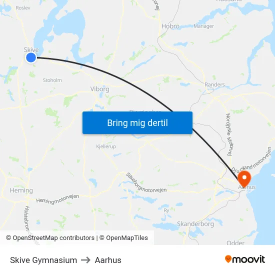 Skive Gymnasium to Aarhus map
