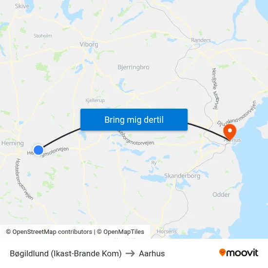 Bøgildlund (Ikast-Brande Kom) to Aarhus map