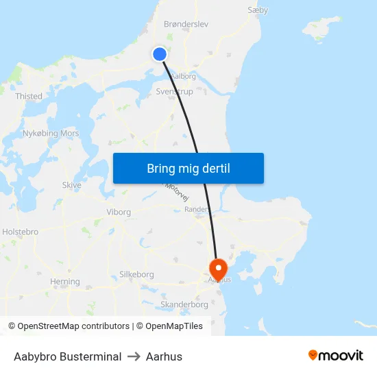 Aabybro Busterminal to Aarhus map
