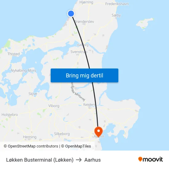 Løkken Busterminal (Løkken) to Aarhus map