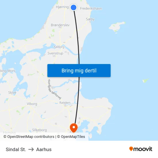 Sindal St. to Aarhus map