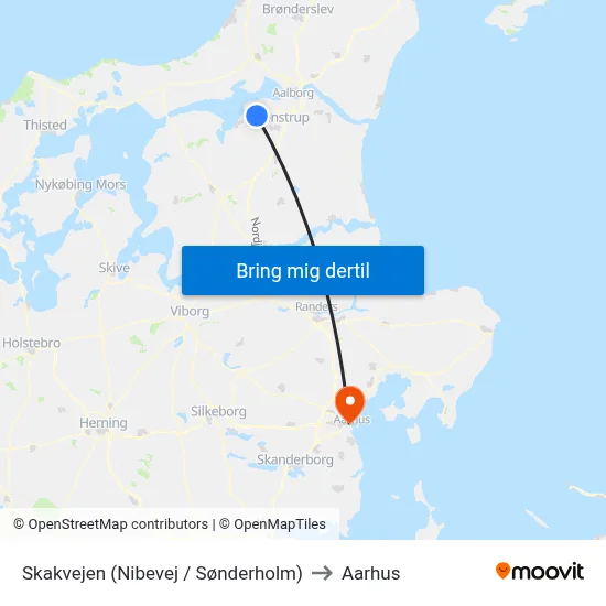 Skakvejen (Nibevej / Sønderholm) to Aarhus map