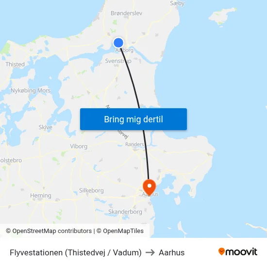 Flyvestationen (Thistedvej / Vadum) to Aarhus map