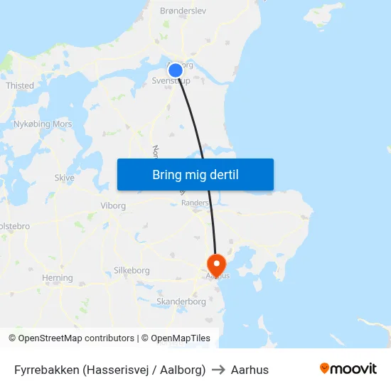 Fyrrebakken (Hasserisvej / Aalborg) to Aarhus map