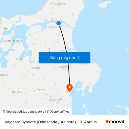 Vejgaard Bymidte (Odinsgade / Aalborg) to Aarhus map