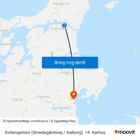 Kollerupstien (Smedegårdsvej / Aalborg) to Aarhus map