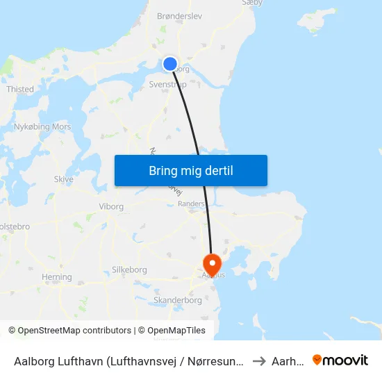 Aalborg Lufthavn (Lufthavnsvej / Nørresundby) to Aarhus map