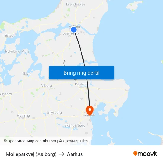 Mølleparkvej (Aalborg) to Aarhus map