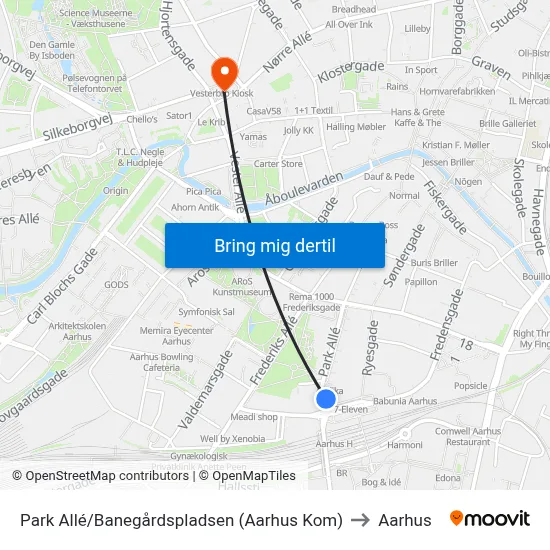 Park Allé/Banegårdspladsen (Aarhus Kom) to Aarhus map