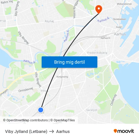 Viby Jylland (Letbane) to Aarhus map