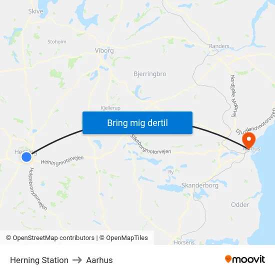Herning Station to Aarhus map