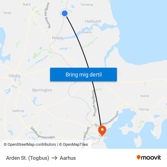 Arden St. (Togbus) to Aarhus map