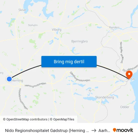 Nido Regionshospitalet Gødstrup (Herning Kom) to Aarhus map