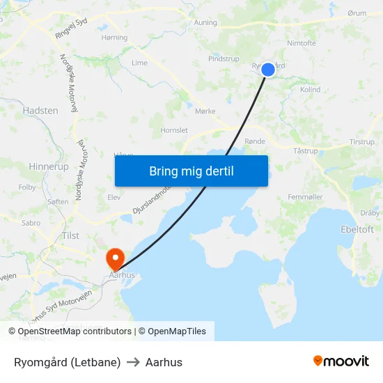 Ryomgård (Letbane) to Aarhus map