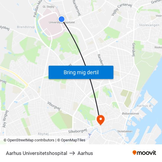 Aarhus Universitetshospital to Aarhus map